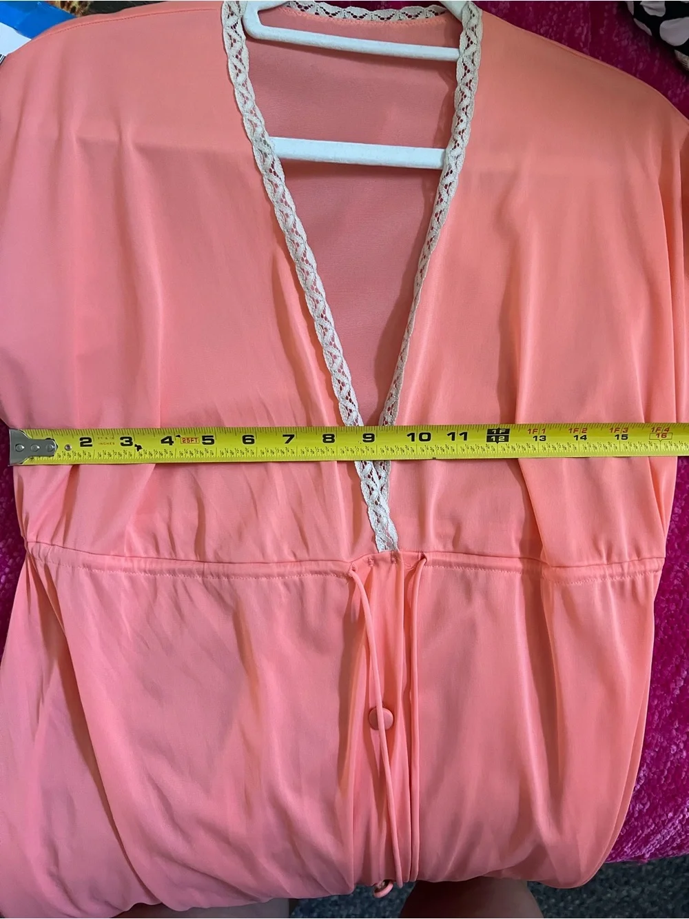 Vintage Vanity Fair Peach/Coral Peignoir Robe/Housecoat with Lace Trim